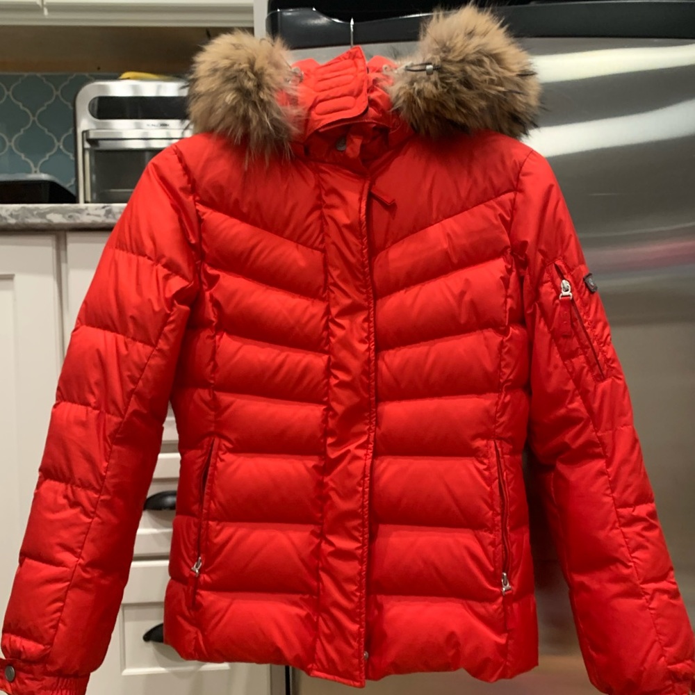 Fire + Ice Ski Jacket in Red with fur hood, barely worn
